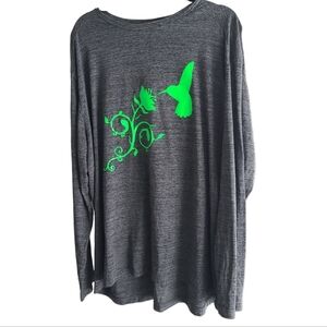 Womens Athletic Works Green Humming Bird Gray Long Sleeve  Size 2XL
